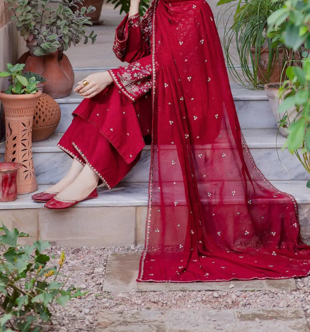 3 Piece Unstitched Heavy Embroidered Lawn Suit ( Full Embroidered Chiffon Dupatta