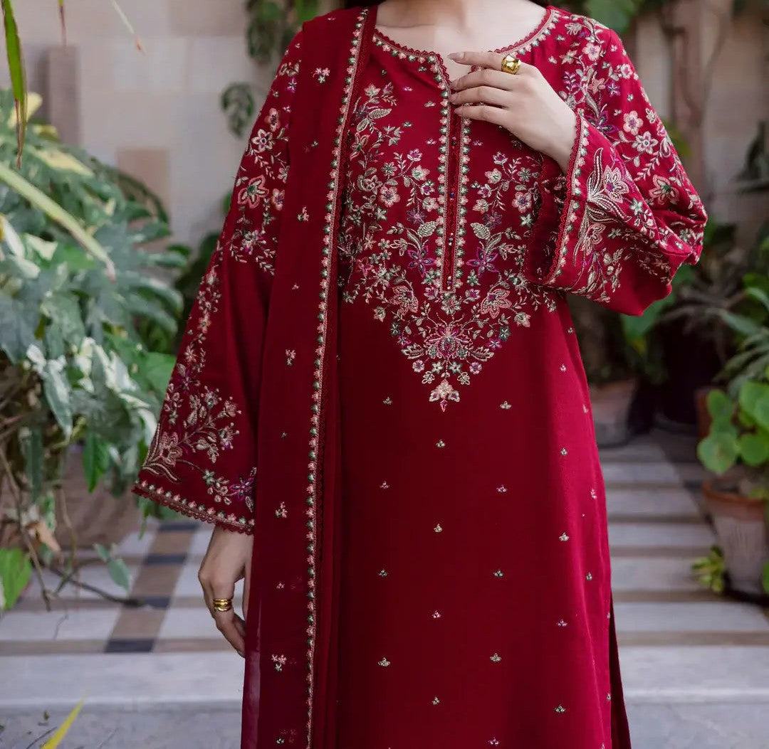 3 Piece Unstitched Heavy Embroidered Lawn Suit ( Full Embroidered Chiffon Dupatta