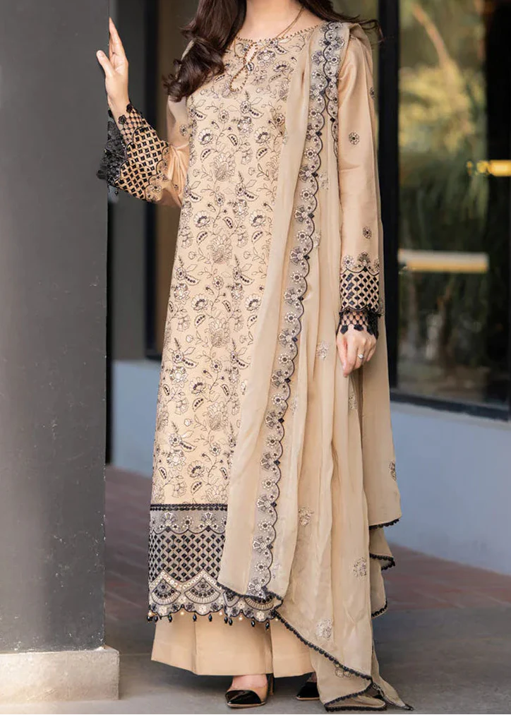 Choices W1011-Embroidered 3pc Marina Dress With Embroidered Chiffon Dupatta.