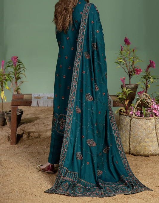 3PC - Unstitched Fully Embroidered Dhanak Suit With 4 Sided Embroidered Dhanak Shawl