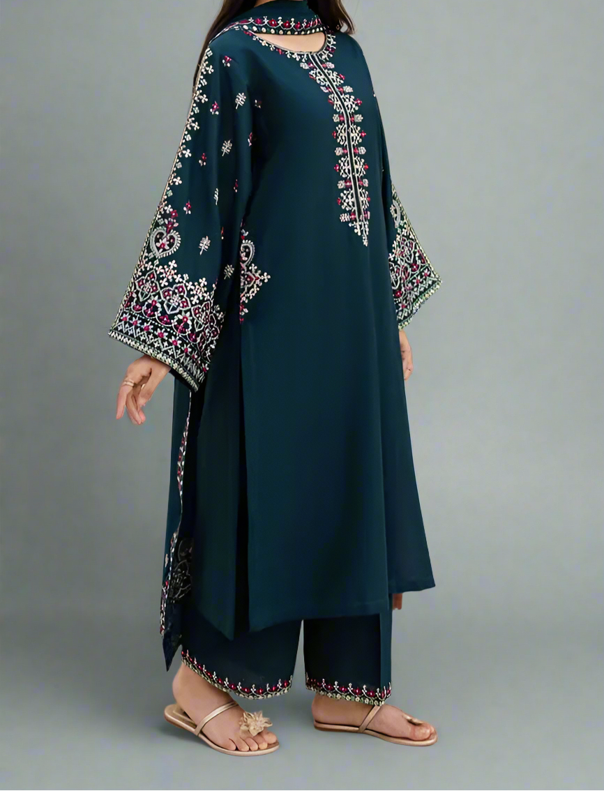 Choices S1227-Embroidered 3pc Lawn Dress With Embroidered chiffon Dupatta.