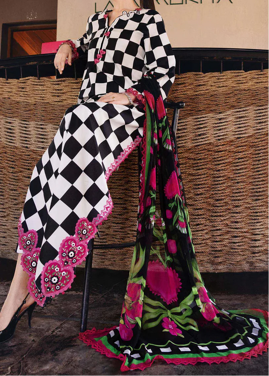 Choices S1352 - Printed & Embroidered 3pc Lawn Dress With Embroidered  Sequence Chiffon Dupatta.