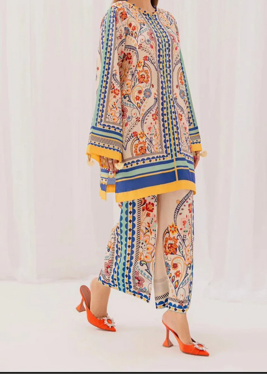 Choices W729 - Digital Printed 3pc Silk dress With Digital Printed Silk dupatta.