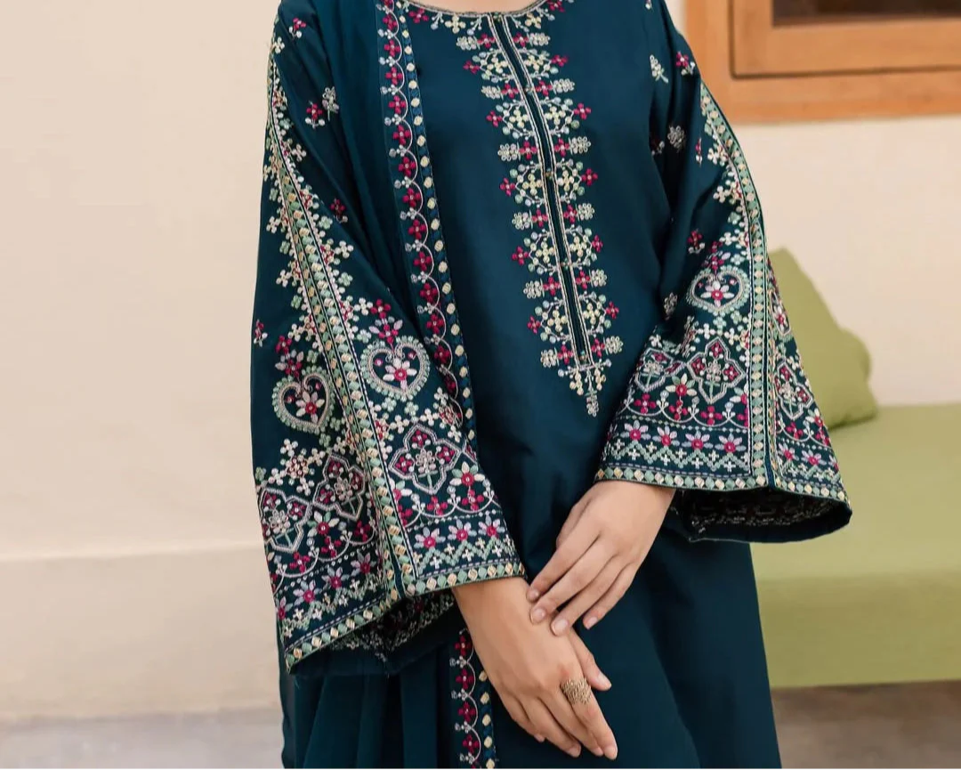 Choices S1227-Embroidered 3pc Lawn Dress With Embroidered chiffon Dupatta.