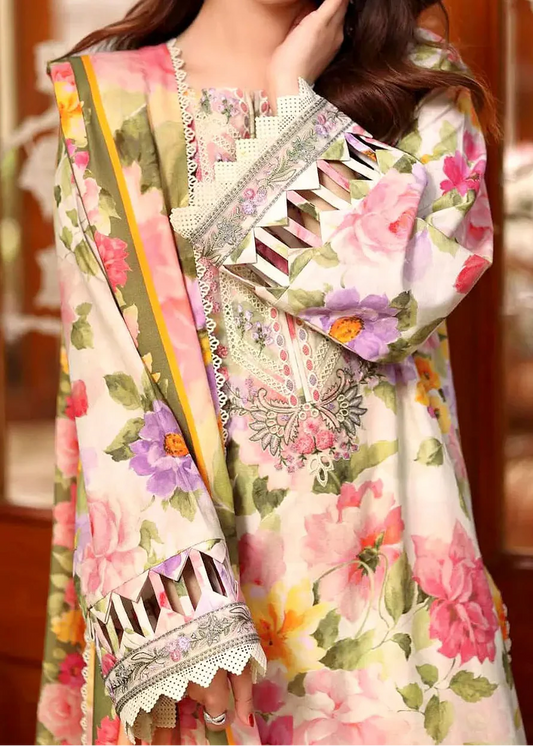 Choices S1361 - Printed & Embroidered 3pc Lawn Dress With Embroidered Sequence Chiffon Dupatta.